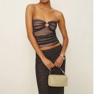 REFORMATION Chic Strapless Brown Dress with Ring Detail